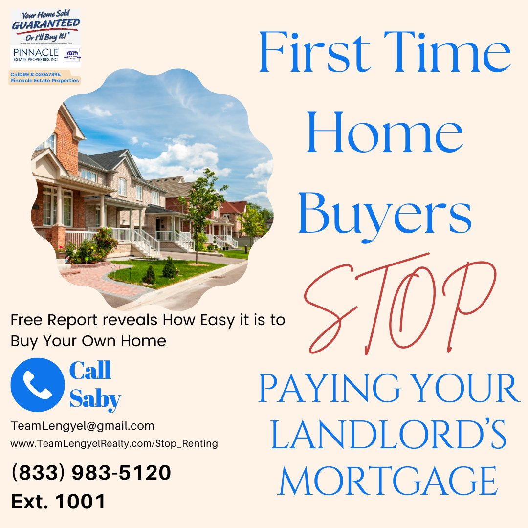 First-time Home Buyers and Renters teamlengyelrealty.com/stop_renting(8… 983-5120 Ext. 1001 Teamlengyel@gmail.com Team Lengyel/CalDRE#02047394/Pinnacle Estate Properties #yourhomesoldguaranteed #californiarealestate #buying #renters #realestateinvesting #homebuyers #realtor