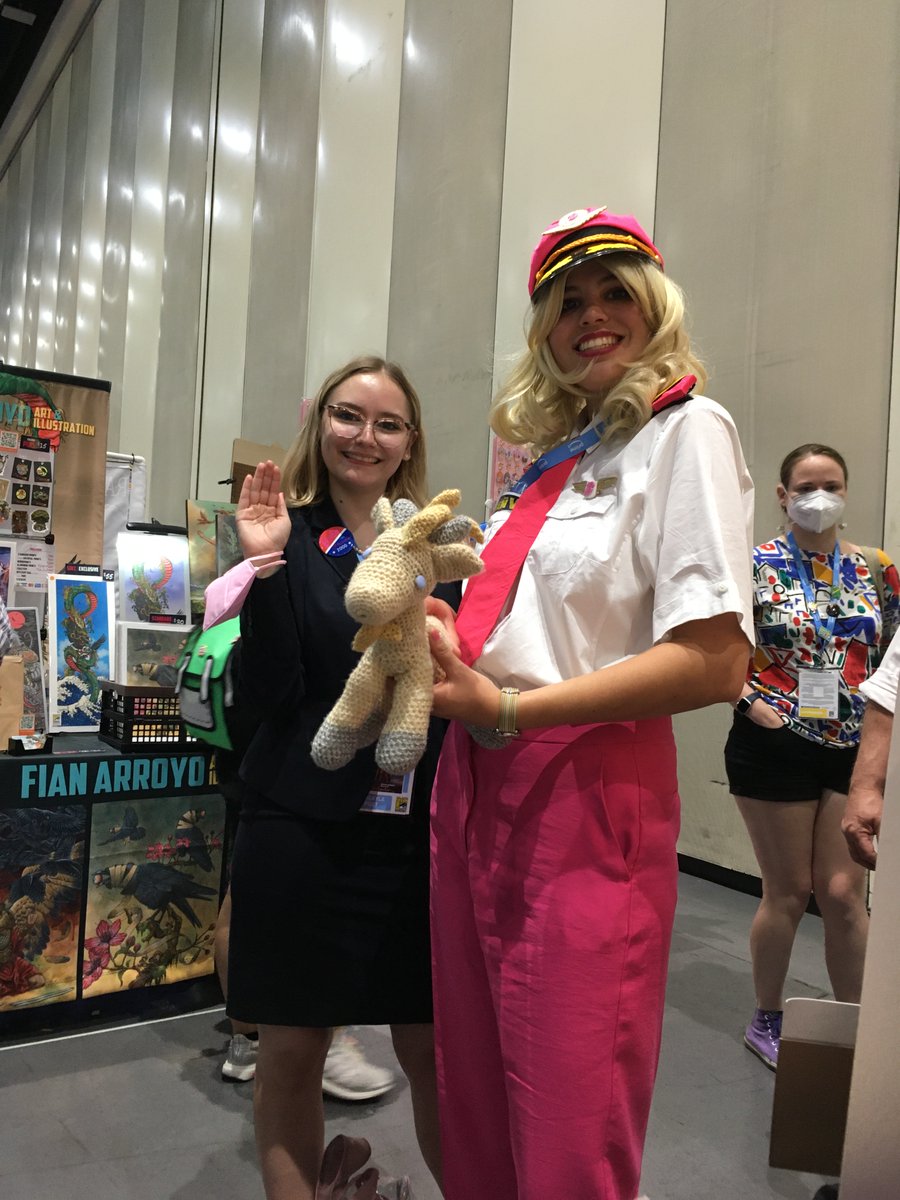 Murphysplush's tweet photo. I'm going to #Barbieland! She even gave me Tickets! #Murphysplushtrips #Murphysplush #SDCC2023 #Barbie #Airbarbie #Cosplay https://t.co/ZvgO9KP2Vg