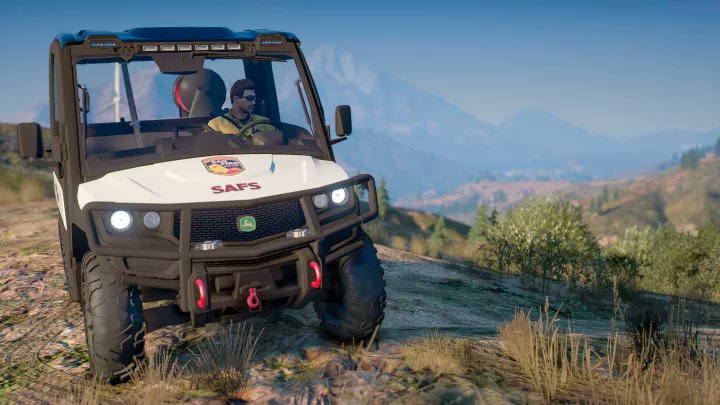 DOJRP_Updates's tweet image. A Gator UTV from #SAFS patrols the hills above #LosSantos near the new Wind farm. Members from SAFS routinely patrol the state to monitor conditions and familiarize themselves with the territory. #LSFD #BCFR #SanFire #UTV #Patrol