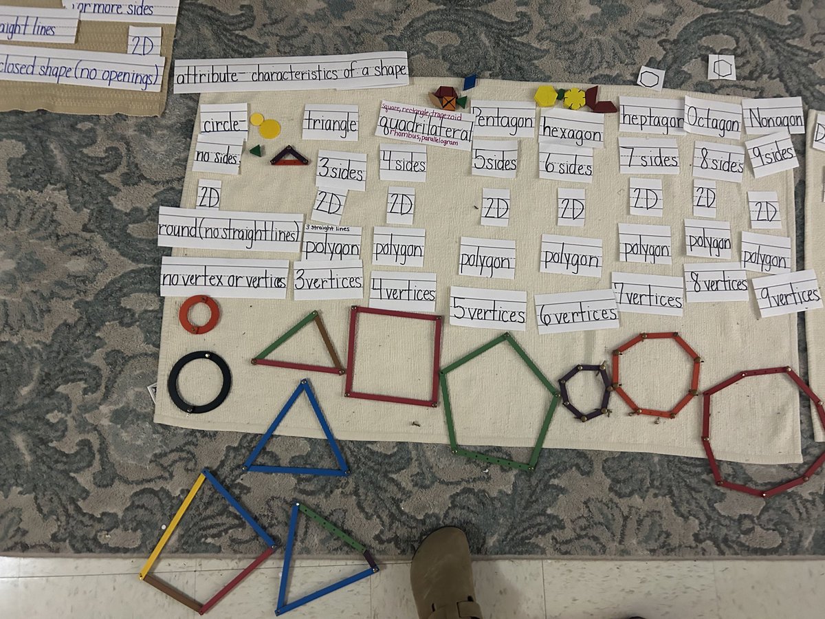 SkyleeRWatson's tweet photo. Math 1.6(B)
distinguish between attributes that define a two-dimensional figure and attributes that do not define the shape. The students were able to use the Montessori box of sticks to create the different 2D figures.  @gisdnews  @Herfurth_Bronco  @HerfurthPTA https://t.co/eUNRKIHp5z
