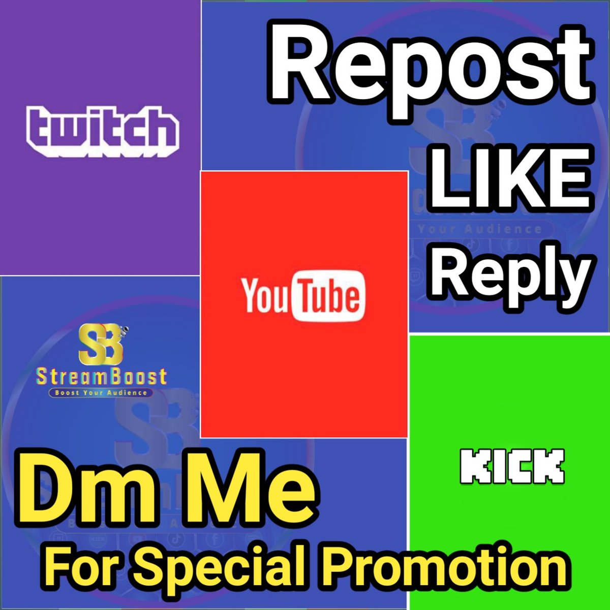 Kick, Twitch &amp; YouTube Streamers. 

1️⃣ Like/Retweet 👍
2️⃣ Link your Twitch 🎆
3️⃣ Help each other!🤝
4️⃣ Follow me Show love.❤️

👉 Need Promotion? 
💌 Dm us.