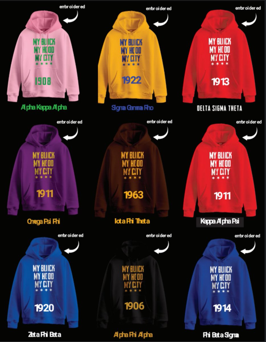 Hey divine 9 fam! Rep your fraternity/sorority in style with our Greek My Block, My Hood, My City hoodie. Buy now & get a FREE Hoodie Ball ticket! Plus, if your hoodie arrives on time, we'll personalize it at the ball for FREE! Just $125. Don't miss out! formyblock.org/shop