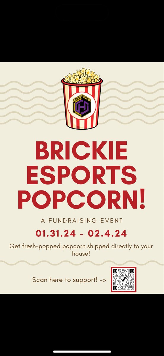 Our Brickie Esports Popcorn fundraiser is LIVE! Buy some popcorn to support our Brickies so they can keep playing their hearts out! 🧱