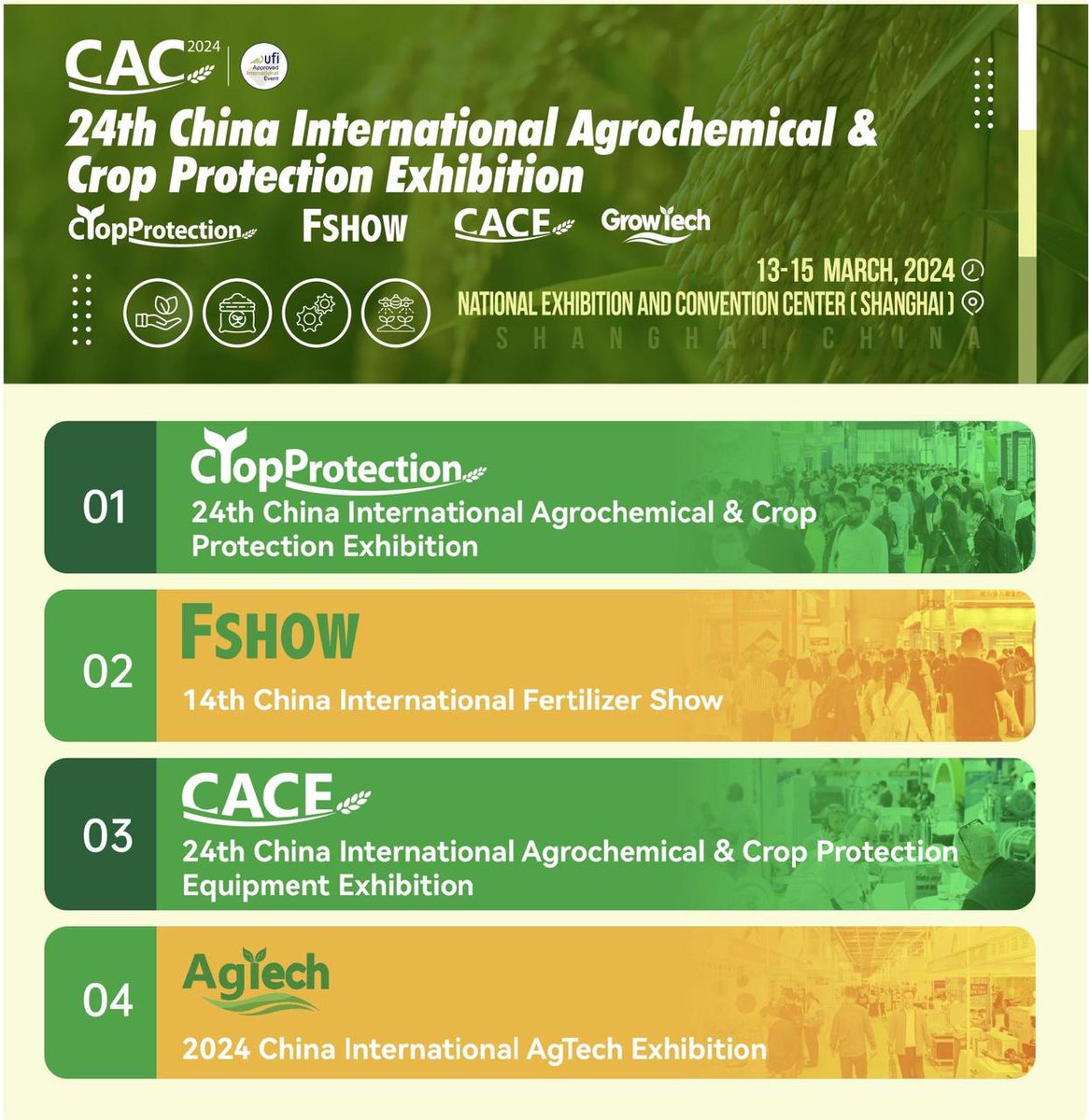 CACSHOW1999's tweet photo. #CAC2024 is ready to dazzle!🚀140,000 sqm of #CropProtection, #Fertilizer, #CACE, &amp; #AgTech, with 2,000+ industry giants. Check out the Exhibitor List to discover detailed exhibitors and exhibits.🌾

👉 Click to View Exhibitor List: https://t.co/Ro1fGj0t5F

#CAC #Agriculture https://t.co/E31JrnluB2