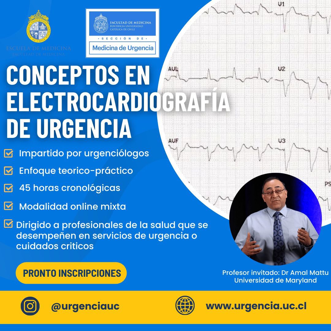 Te invitamos a ser parte de nuestro nuevo curso “Conceptos en ECG de urgencia”, un curso distinto dictado por urgenciologos de UrgenciaUC con la participación de @amalmattu Pronto detalles para inscribirte!!