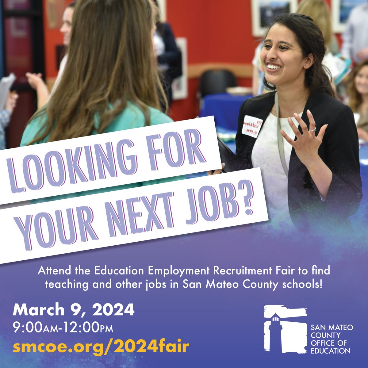 Are you looking for a new job? Look no further than a San Mateo County school district! Come to our recruitment fair on 3/9 to learn about open positions in school districts across the county: smcoe.org/edfair. #TeachSMC #edjobs #classroomcareers #nowhiring #openjobs