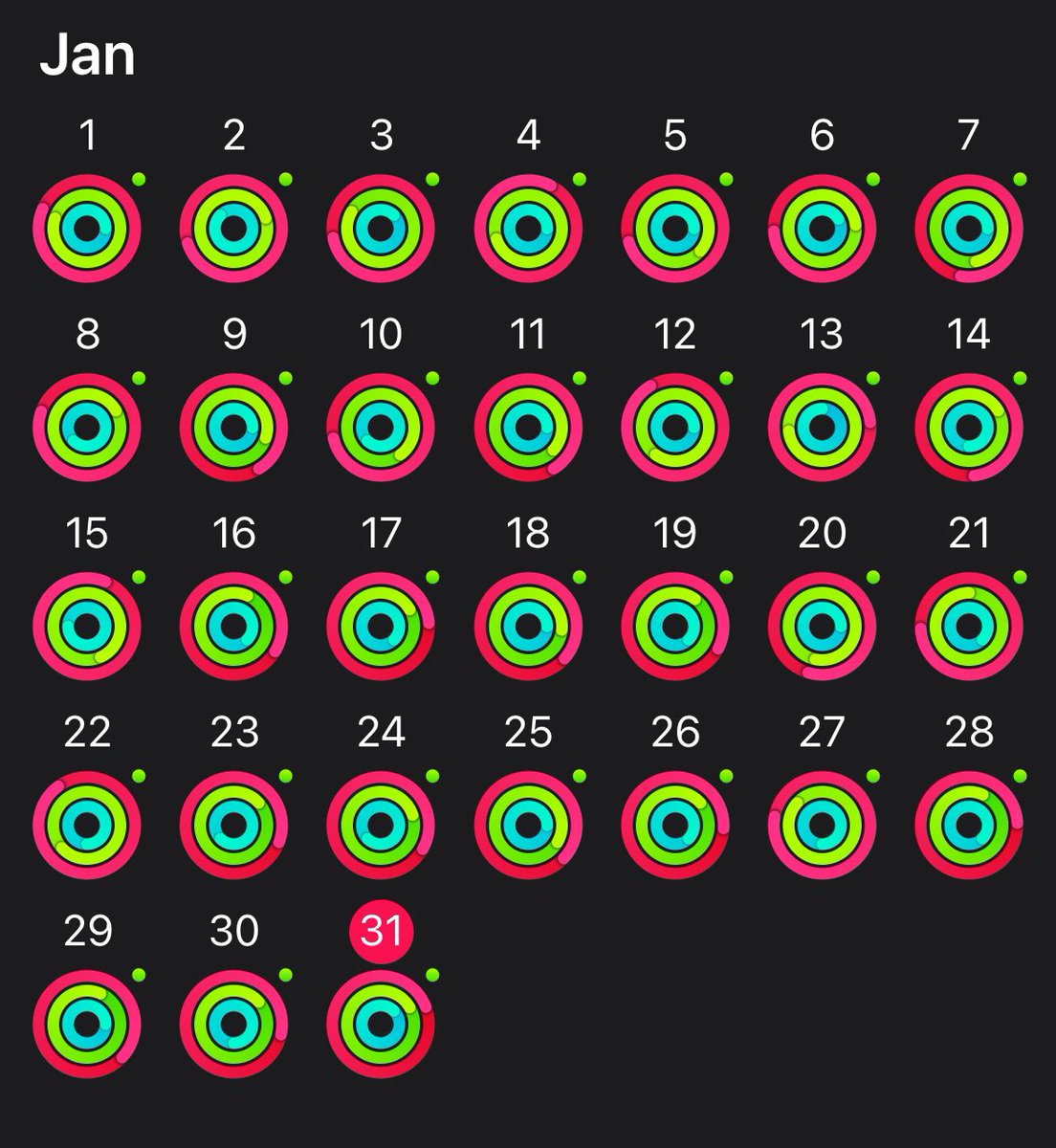 Robynsabrina's tweet photo. My goal for January was to close my rings every day! Mission complete 🥳 https://t.co/yk8RZW2Up8