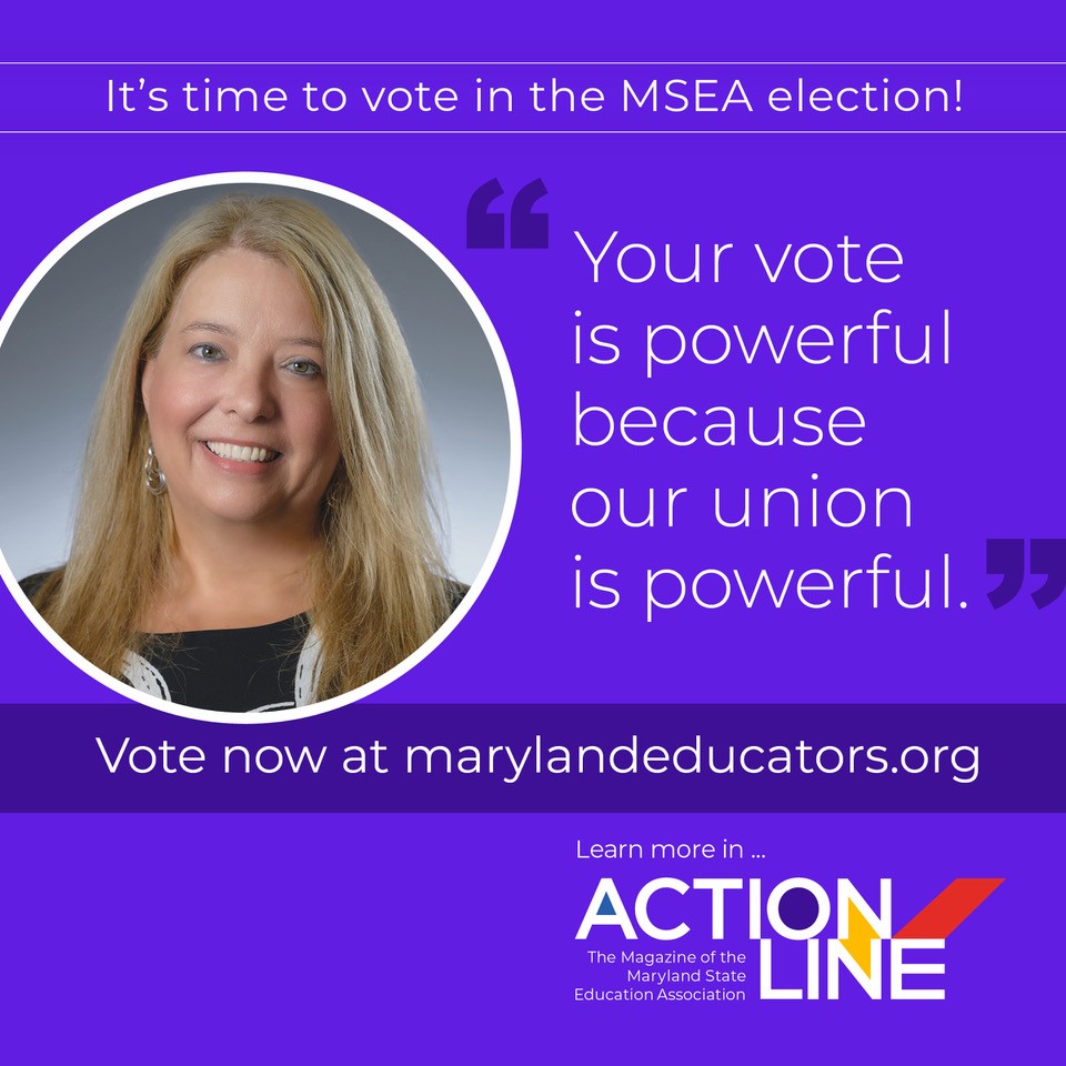 Maryland Educators (@mseaeducators) on Twitter photo It’s time to vote in MSEA’s 2024 election! “I encourage all members to learn about the candidates and most of all—VOTE! Voting is using your educator voice in your union.” - MSEA President Cheryl Bost
Read Cheryl’s column and cast your ballot today:
marylandeducators.org/a-message-from…. It’s time to vote in MSEA’s 2024 election! “I encourage all members to learn about the candidates and most of all—VOTE! Voting is using your educator voice in your union.” - MSEA President Cheryl Bost
Read Cheryl’s column and cast your ballot today:
marylandeducators.org/a-message-from….