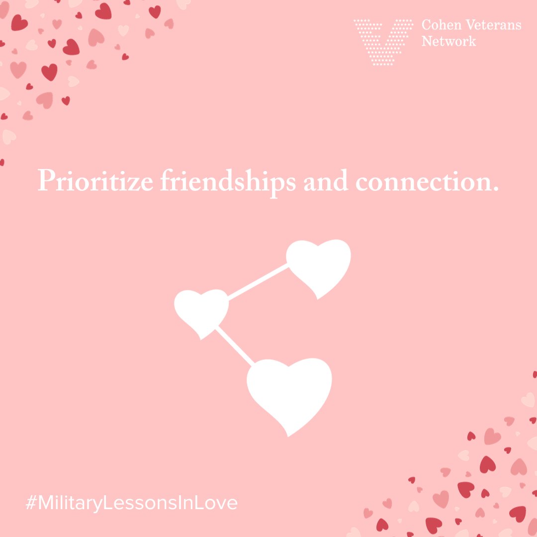 Spending time with those you love improves your overall health and helps to combat loneliness. Schedule a time to meet up with a friend at least once a month. cohenveteransnetwork.org/self-love-tips… #militarylessonsinlove