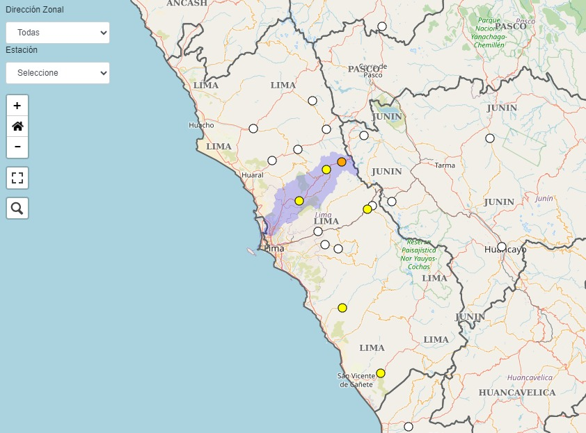 Lima: ríos Chillón, Chosica, Mala y Cañete reportan avisos en umbral hidrológico amarillo y naranja debido a lluvias ocurridas en la cuenca alta de la región. Se esperaría incremento de caudal durante la noche/madrugada conforme al aviso vigente.