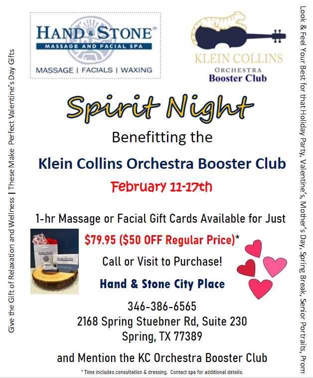 Save the Date!  Purchase a gift card Feb. 11-17 and  supports KC orchestra too. Only $79.95 for a massage. 
handandstone.com