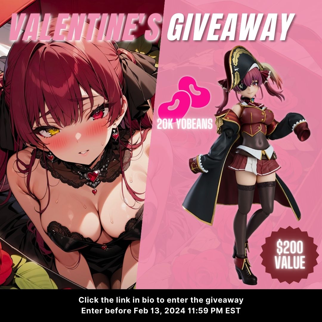 Valentine's Day Giveaway! Yodayo's got you covered with a date with Houshou Marine (Figurine)! 💞🏴‍☠️

1. Follow @YoDayo_Home
2. RT &amp; Tag a friend who needs a date
3. Reply with a Marine AI image (Bonus)

🎟️More Ways To Enter: bit.ly/3OpIap4

#HoushouMarine #マリンのお宝
