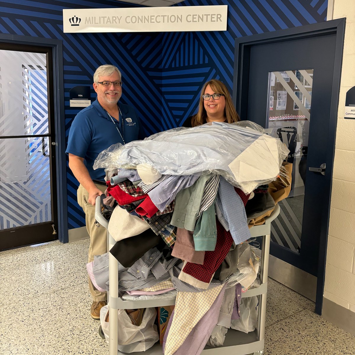 SVAODU's tweet image. THANK YOU, family of Jerry Cobb and Angela &amp;amp; Danny Burr. These donated suits and professional wear will allow our members to have professional clothing for job interviews and conferences!
Pictured: Ron Riffle and Lauren Thompson

#svaleads #studentvets #sva #veteran #veterans