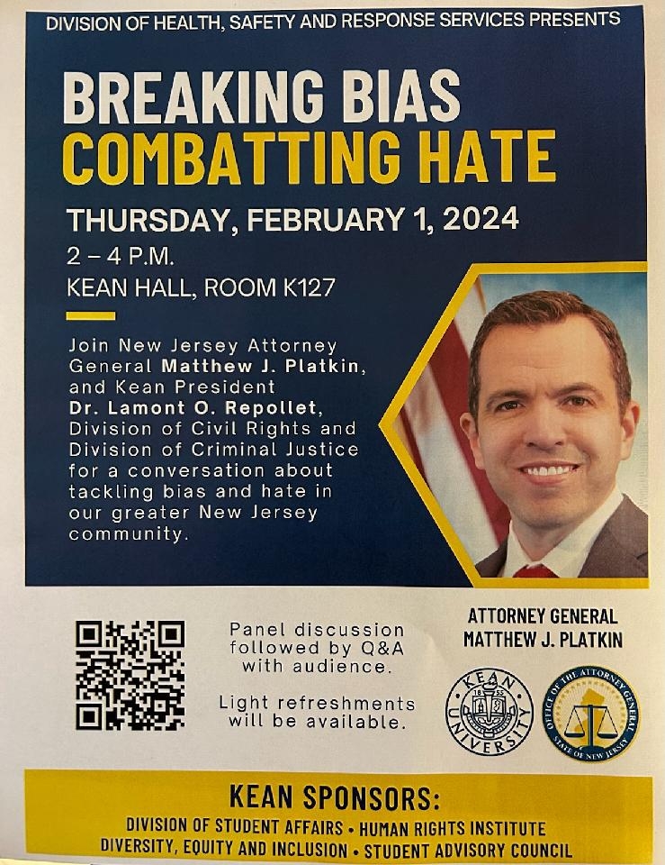Join us tomorrow when New Jersey Attorney General Matthew Platkin speaks about tackling bias and hate in NJ.
