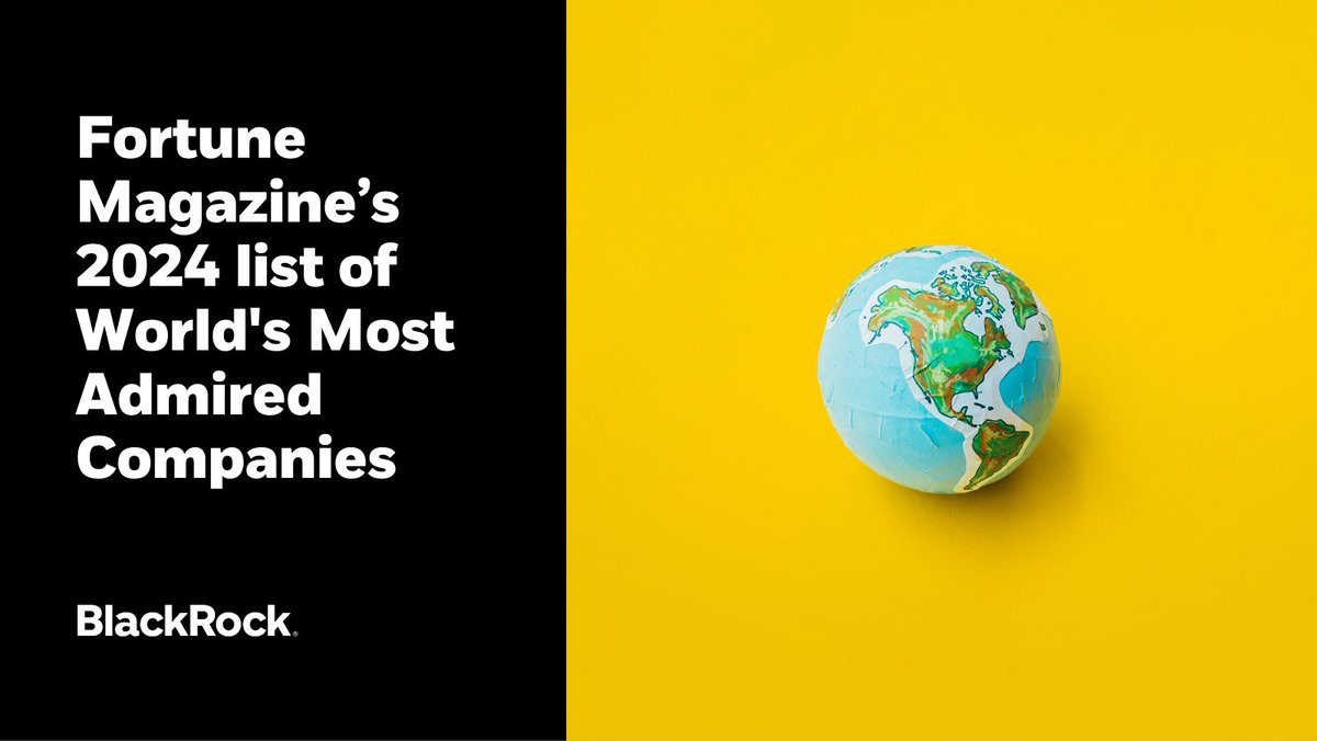 BlackRockFact's tweet photo. BlackRock has been named to @FortuneMagazine’s list of World’s Most Admired Companies for the 11th consecutive year. Our employees’ hard work and commitment are acknowledged through this recognition and we’re proud to be named amongst other admirable companies. https://t.co/IiXxjg4E4Z #MostAdmiredCos
