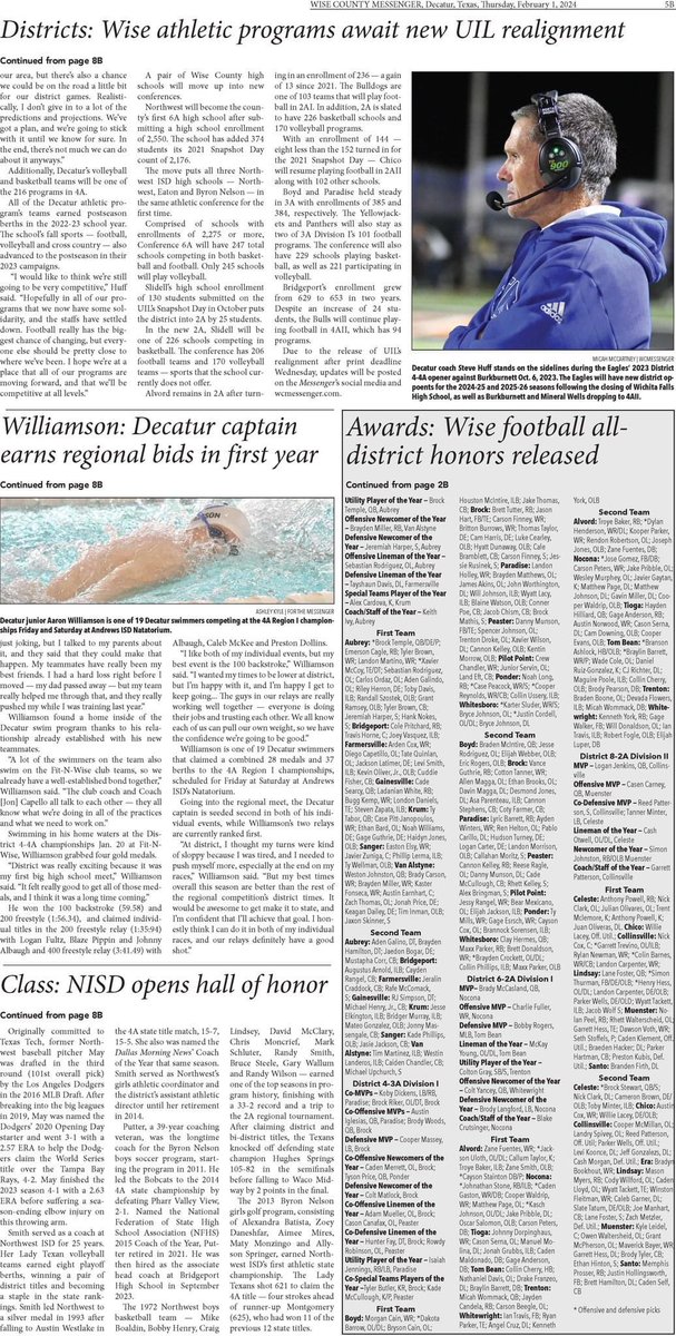 WCMSports's tweet image. ALL-WISE FOOTBALL TEAM — The Wise County Messenger's 2024 All-Wise Football selections have been revealed. 

Pick up a print edition from newsstands on Thursday, Feb. 1. 

FREE ACCESS: wcmessenger.com/pageview/viewe…