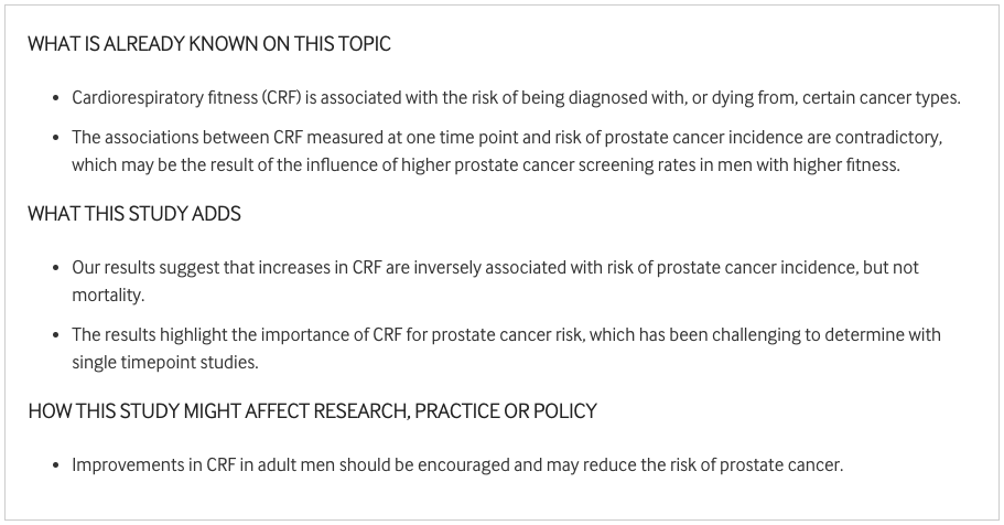 ⚠️ What is the association of cardiorespiratory fitness and prostate cancer risk? 📉

Find out more in this new #FREE prospective study that looks at 57,652 Swedish men 🇸🇪

Read here ➡️ bit.ly/3UmFuMI
