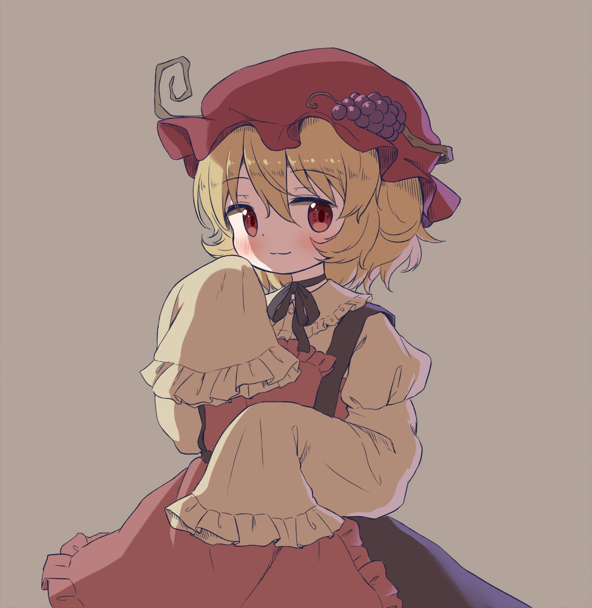 aki minoriko 1girl solo hat blonde hair red eyes short hair sleeves past wrists  illustration images