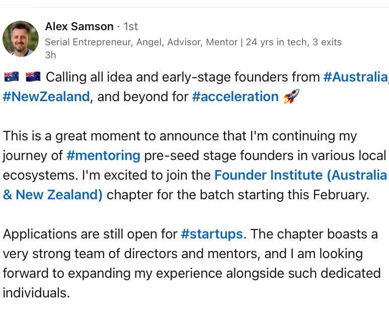 FoundingSyd's tweet photo. #fiWorldwide @founding #Australia #ANZ #NZ #NewZealand #foundingSyd #startOz #startupAUS #FounderInstitute #mentor #mentors #Entrepreneur #Entrepreneurship #startups #Sydney #Melbourne #StartupVIC #StartupPerth https://t.co/J8gYhhJaRM