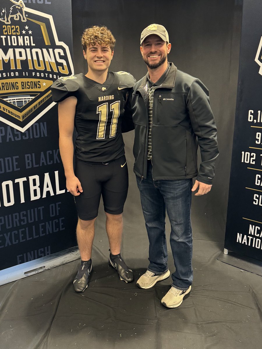 Had a great official visit <a href="/Harding_FB/">Harding Football</a> today! Excited to be a part of the brotherhood! Thank you for the incredible hospitality <a href="/MattUnderwoodHU/">Matt Underwood</a> <a href="/PaulSimmonsHU/">Paul Simmons</a>