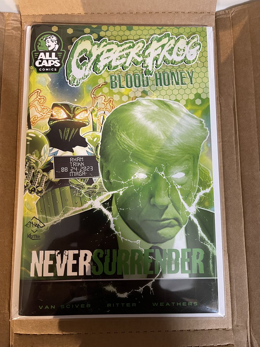 TRUTHBOUND45's tweet photo. Super stoked to have received my @EthanVanSciver TRUMP MUGSHOT comic today!! The coolest mugshot art cover out there. Thanks brother!👊✌️ https://t.co/cIqJHn5MgI