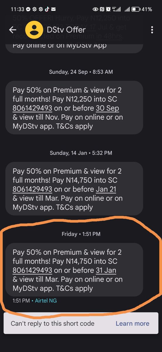 Sholleh99's tweet photo. @DStvNg evening, pls i was given a promo to pay 14,750 and watch my dstv for 2 months, which will elapse today. I make the payment today evening, but till now my dstv is not working. Kindly check and assist on the issue. Card number is 8061429493. https://t.co/gy3R5Rbcpe