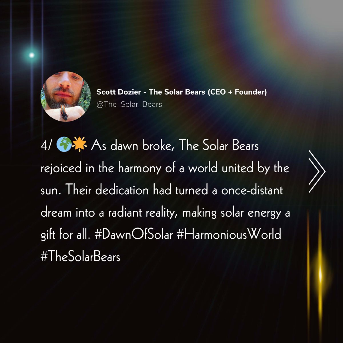 4/ 🌍🌟 As dawn broke, The Solar Bears rejoiced in the harmony of a world united by the sun. Their dedication had turned a once-distant dream into a radiant reality, making solar energy a gift for all. #DawnOfSolar #HarmoniousWorld #TheSolarBears

Contact: linktr.ee/solarbears