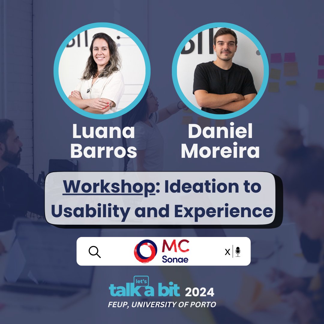talkabitconf's tweet photo. Join us at TalkABit 2024 for Luana Barros and Daniel Moreira's workshop on “Ideation to Usability and Experience”. Discover the art of user-centric design and transform ideas into practical solutions. Don't miss! #talkabit2024 #feup #tech #mcsonae https://t.co/LPqVLhbiwb