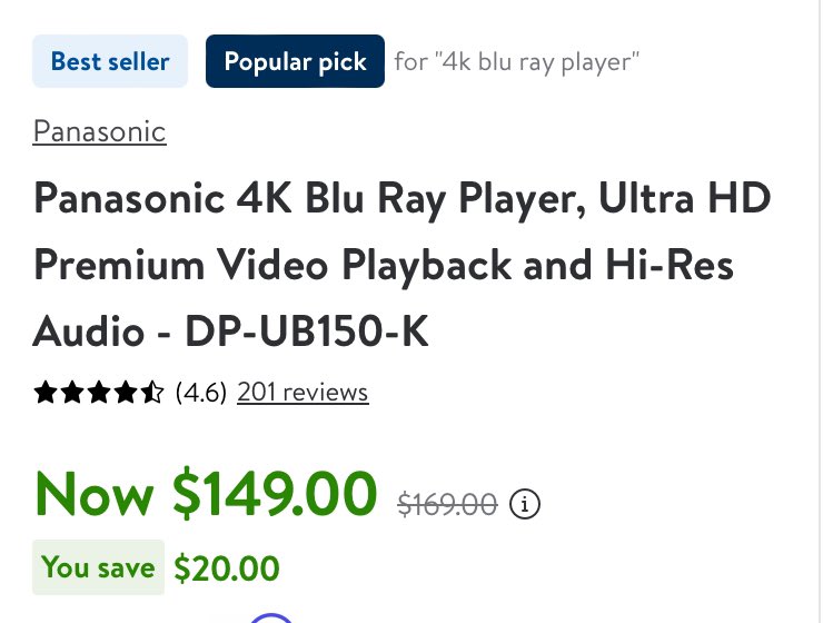 Panasonic 4K Blu Ray Player, Ultra HD Premium Video Playback and Hi-Res  Audio - DP-UB150-K