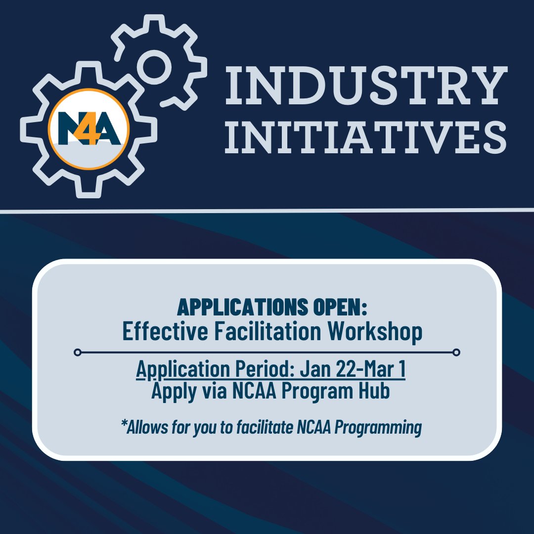The NCAA Effective Facilitators Workshop application is OPEN!!! This is program provides the opportunity to boost facilitation skills while learning from the best in the business. Creating room for innovation and networking, EFW is the best space for practitioners to grow!