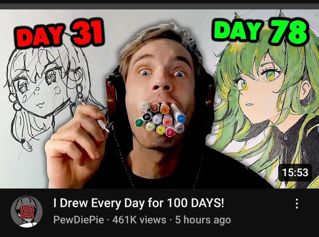 EZE3D's tweet photo. Shout out PewDiePie for sticking with drawing, there's definite improvement. You're 100% correct, art is no different from the gym. Takes practice, perserverance &amp; learning to enjoy it! Hope your progress inspires others to not be scared to pick up a pencil or brush &amp; create! 👊 https://t.co/jbGvNDvFHT