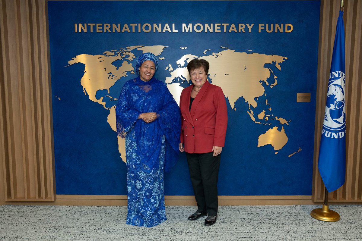 Delighted to welcome <a href="/UN/">United Nations</a> DSG <a href="/AminaJMohammed/">Amina J Mohammed</a> to <a href="/IMFNews/">IMF</a>. We discussed progress w/ IFA reform &amp; our support for strengthening MDBs, enhancing debt architecture &amp; channeling SDRs. Looking forward to the Summit of the Future &amp; explore multilateral solutions for a better tomorrow.