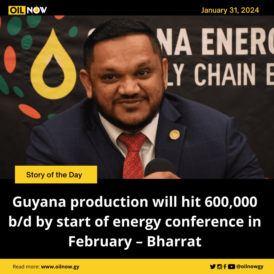 READ MORE HERE: oilnow.gy/featured/guyan… #storyoftheday #oilnow #guyana #production #600,000 #barrels #energyconference
