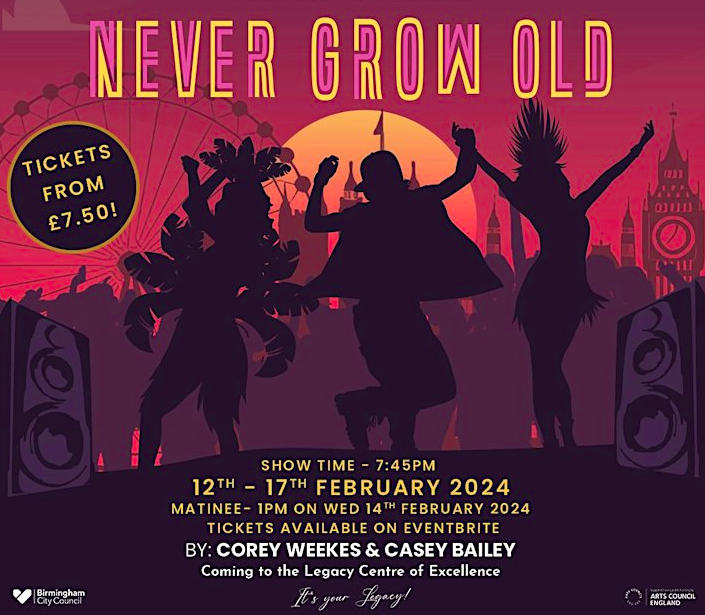 Get your carnival on this Feb n come see me perform in the new musical comedy #NeverGrowOld at <a href="/thelegacycoe/">The Legacy Centre of Excellence</a> from 12th - 17th Feb 🙌🎉🥳 Directed by <a href="/daleytvd/">Tonia Daley-Campbell</a> &amp; Written by <a href="/corzorcorey/">Corz/Corey Weekes 🤟🏽</a>/<a href="/MrCaseyBailey/">Casey Bailey</a>