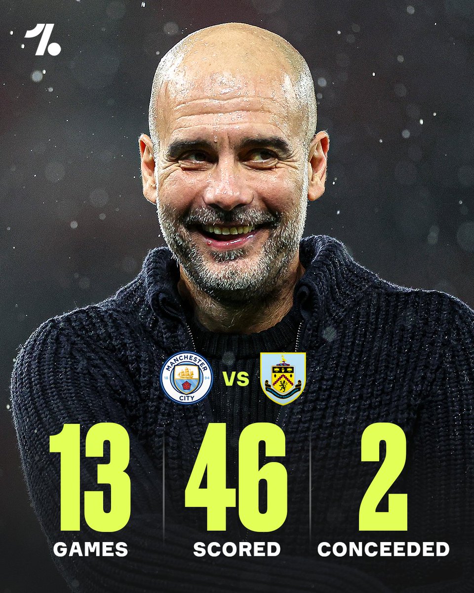OneFootball's tweet photo. Manchester City’s last 13 games against Burnley:

◎ 5-0 W
◎ 5-0 W
◎ 0-1 W
◎ 1-4 W
◎ 5-0 W
◎ 0-3 W
◎ 5-0 W
◎ 0-2 W
◎ 2-0 W
◎ 2-0 W
◎ 6-0 W
◎ 0-3 W
◉ 3-1 W

13 wins. 46 goals scored. 2 conceeded. That is sensational 😅 https://t.co/hNey43PMQB