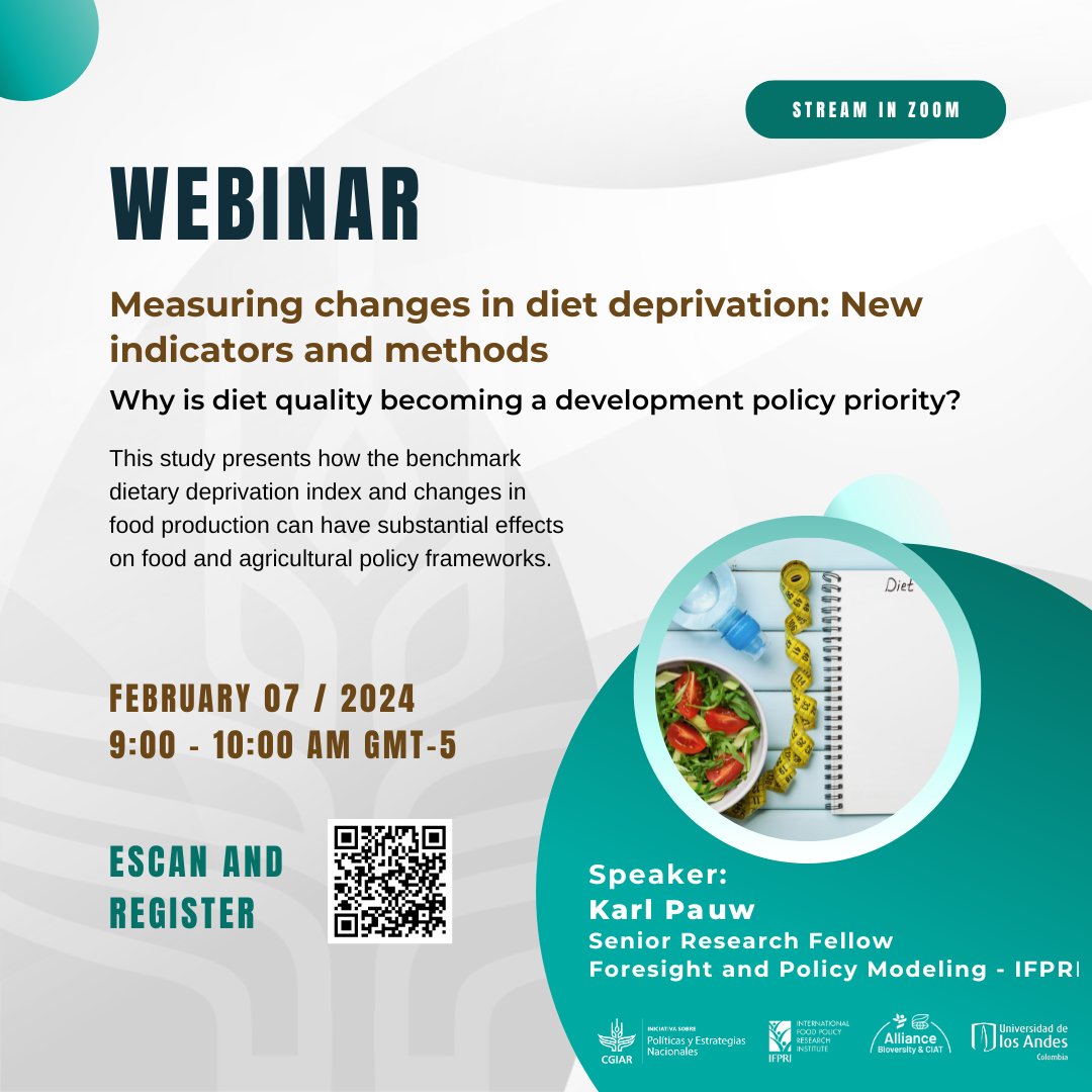 Find out how changes in food production affect dietary choices! Join Karl Pauw - Scientist from @IFPRI - in our upcoming webinar.
Register now! zoom.us/webinar/regist…
#Webinarseries #NPSinitiative