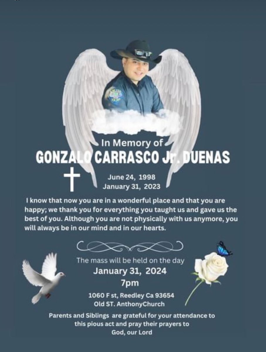 BDormanTV's tweet photo. THE HERO OF SELMA: I’m live in Reedley for a prayer mass tonight at Old St. Anthony Chruch as family &amp; friends gather to remember Selma Police Officer Gonzalo Carrasco on the one-year anniversary of his death. 

Exclusive coverage starts at 4 p.m. on @CBS47. 💙🖤 https://t.co/Zpu2VmLkKs