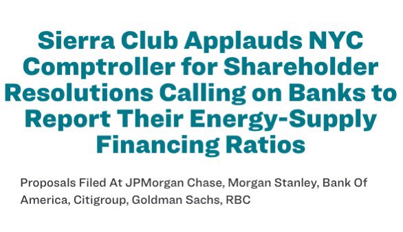💸 The climate crisis puts the investments of millions of people at risk

👏 We applaud <a href="/NYCComptroller/">Office of New York City Comptroller Brad Lander</a> &amp; New York City's pension systems for filing shareholder resolutions holding big US &amp; Canadian banks accountable to meeting their climate commitments: sierraclub.org/press-releases…
