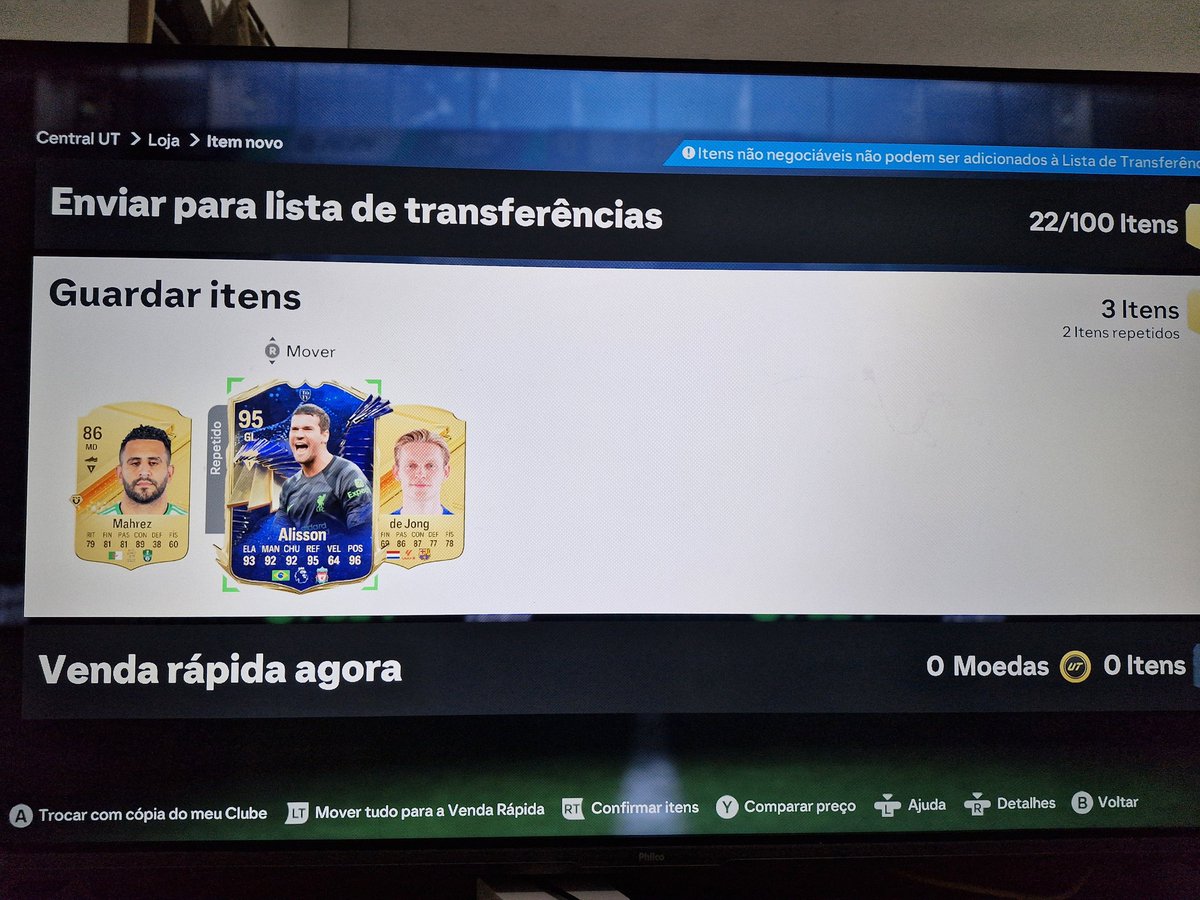 RoberthJames7's tweet photo. Tripla 85+ cruel demais, nunca fiquei tão triste por tirar um #TOTY Alisson Inegociável, putz
#EAFC24 #EAFC https://t.co/opC4CwvS8m