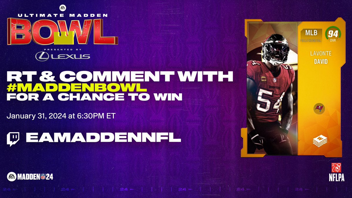 The best Madden players in the world are playing for a $1M prize pool 🎮

🚨RT &amp; Comment #MaddenBowl for a chance to win a FREE 94 OVR Lavonte David🚨

Tune in now 👉  twitch.tv/eamaddennfl