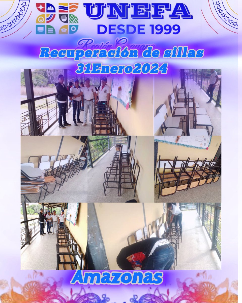 unefamazonas01's tweet photo. Cumpliendo instrucciones del M/G @R_nicodemo, Rector UNEFA y en trabajo mancomunado con el vicerrectorado de la Region Guayana, se llevó a cabo la reparación de 40 sillas por parte de estudiantes de IngenieríaAgronómica
@micodemo_ricardo
@unefavrregionguayana
@Torresnelson9 https://t.co/zXdMIfG5Fi