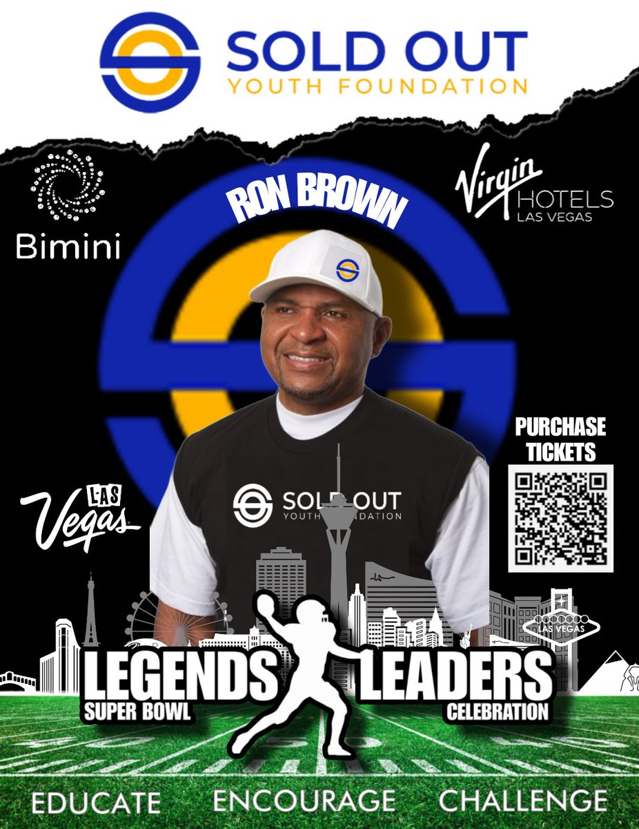The 3rd Annual Legends and Leaders #SuperBowl Celebration presented by #biminihydrotherapy welcomes former @Raiders @RamsNFL @Olympics champion #RonBrown get your tickets now for Fri Feb 9th @VirginHotelsLV 

soldoutyouth.myeventscenter.com/event/2024-Leg…