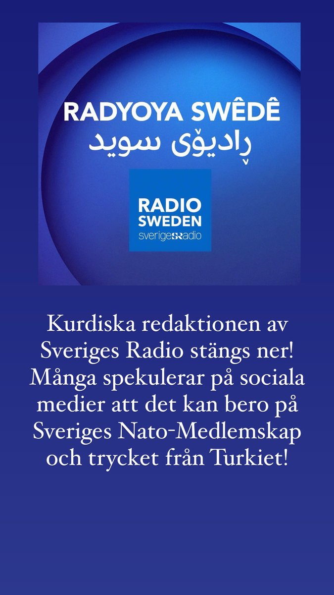 Den kurdiska redaktionen av Sveriges Radio stängs ner efter 23 år sändning! Det är mycket beklagligt och oroväckande! Det verkar att Erdoğans påtryckningar äntligen har gett resultat! Först #Rojava sen Kurd flykningar och nu Kurdiska Radion betalade priset för Nato!