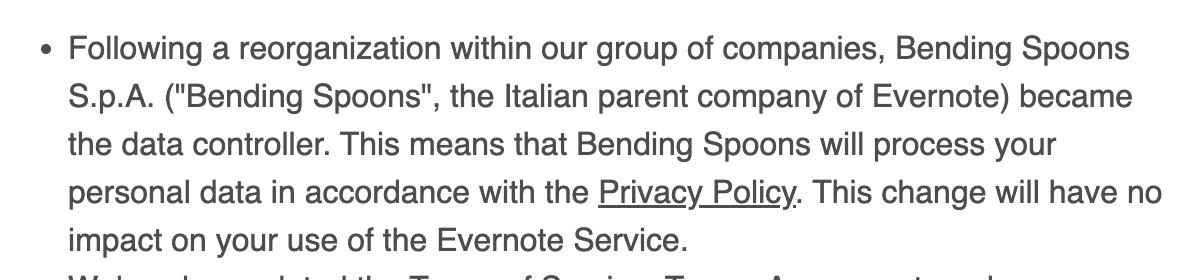 paulnovosad's tweet photo. If you still have an Evernote account with who knows what personal information in there, this is a good time to go in and delete it.

(Evernote fired all its employees and moved to Italy last summer) https://t.co/ftkCIIZvdv