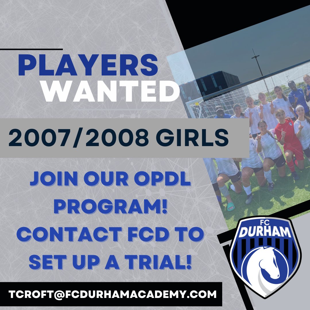 We are rounding out our 2007/2008 Girls OPDL programs and looking to add a few dedicated players to the roster. Come and check out what FCD has to offer - email tcroft@fcdurhamacademy.com to set up your trial!