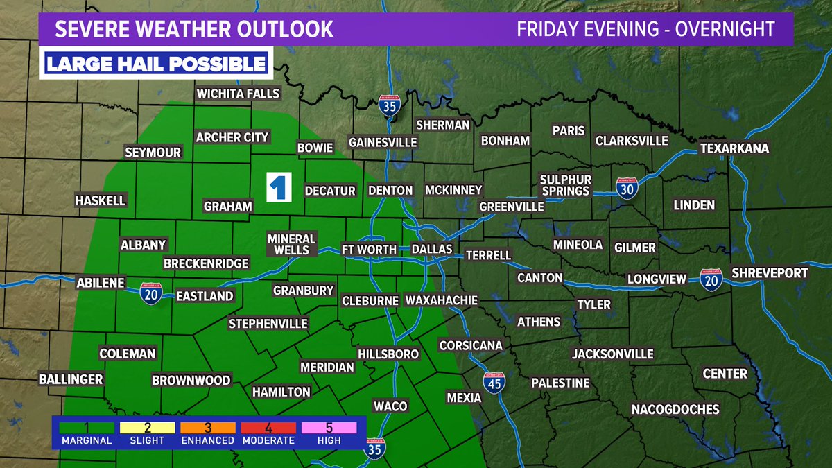 There could be a strong storm or two with hail up to the size of quarters Friday night. The overall threat for severe weather is very low, but not zero. #wfaaweather
