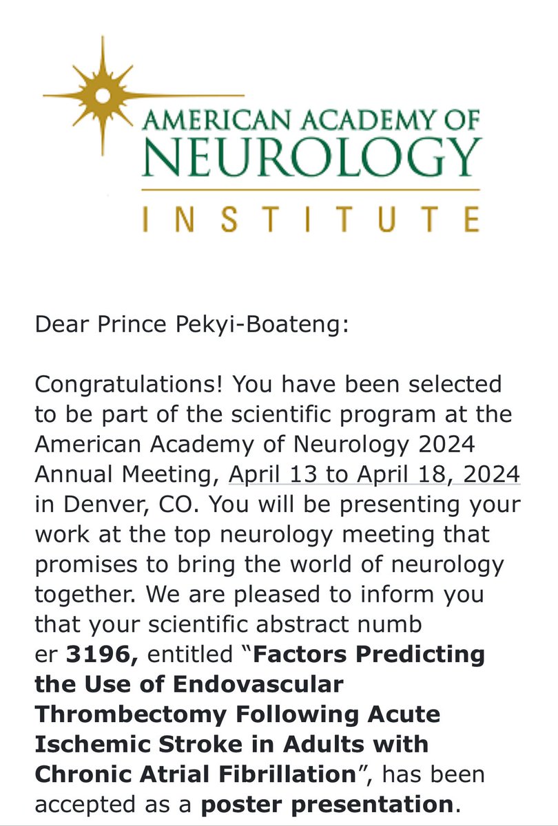 3/3 accepted! Here we go! We will be at the biggest neurology stage in the world to present the team’s research works! Thanks to every team member (the most diverse international team 😉)! 

🧠💃🕺🏾
#AAN #AAN2024 @AANmember