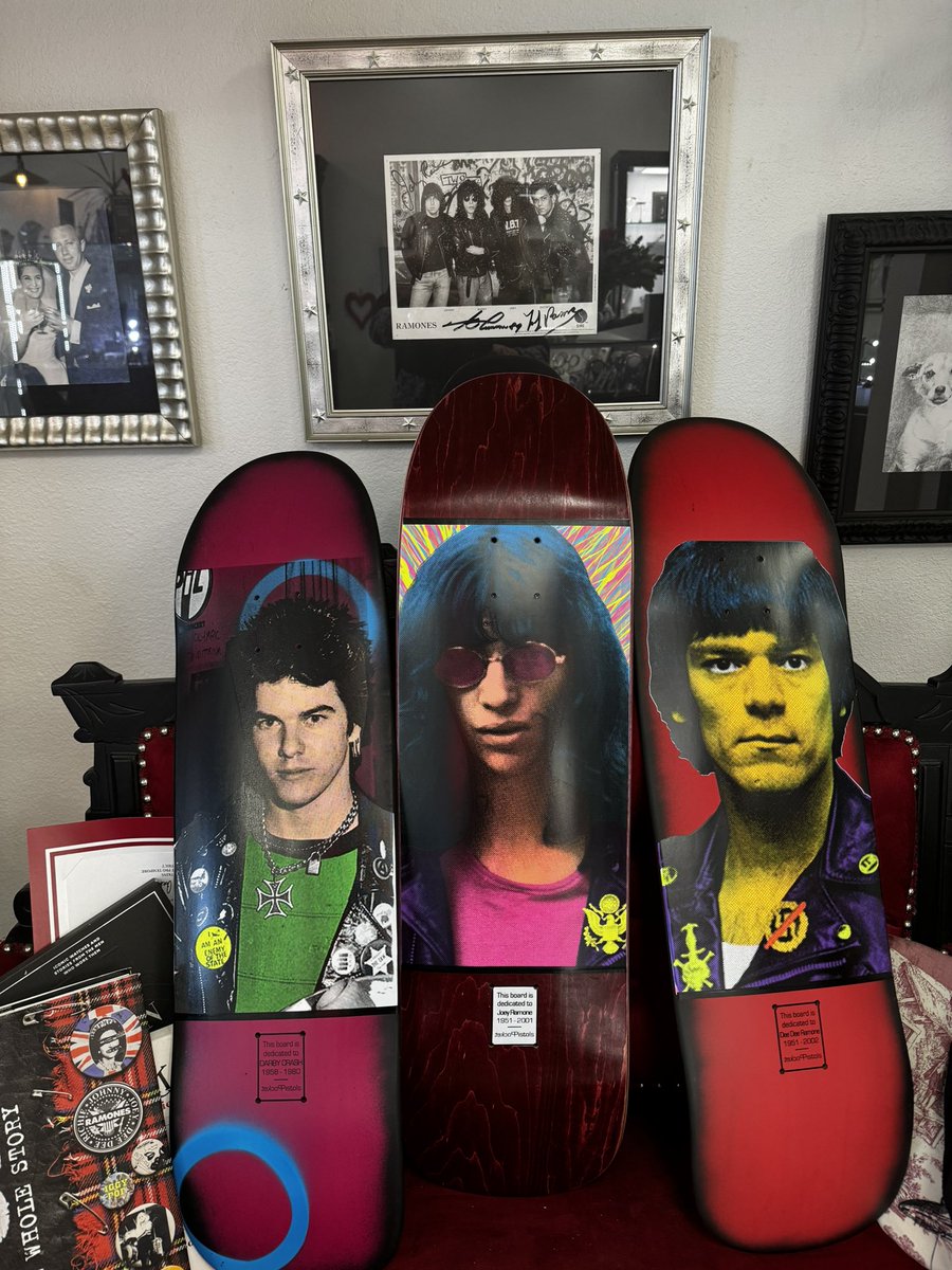presley_co's tweet photo. Got these rad decks for my birthday. They’re going to get up in the store #darbycrash #joeyramone #deedeeramone  #skateboarding #punkforlife #jewelrywithattitude #PunkRock https://t.co/jVd1wkQnWE