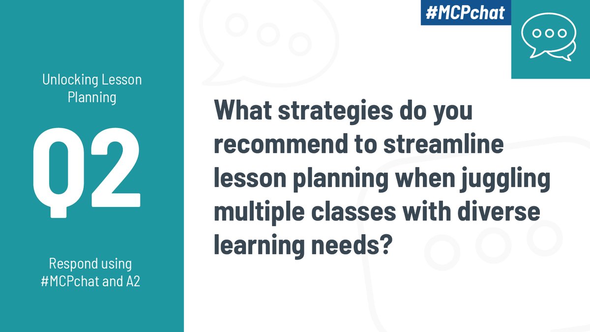 modernclassproj's tweet photo. #MCPchat Q2: What strategies do you recommend to streamline lesson planning when juggling multiple classes with diverse learning needs?
Remember to tweet instead of comment and use the hashtag to follow the thread π https://t.co/31Mx1FO3De