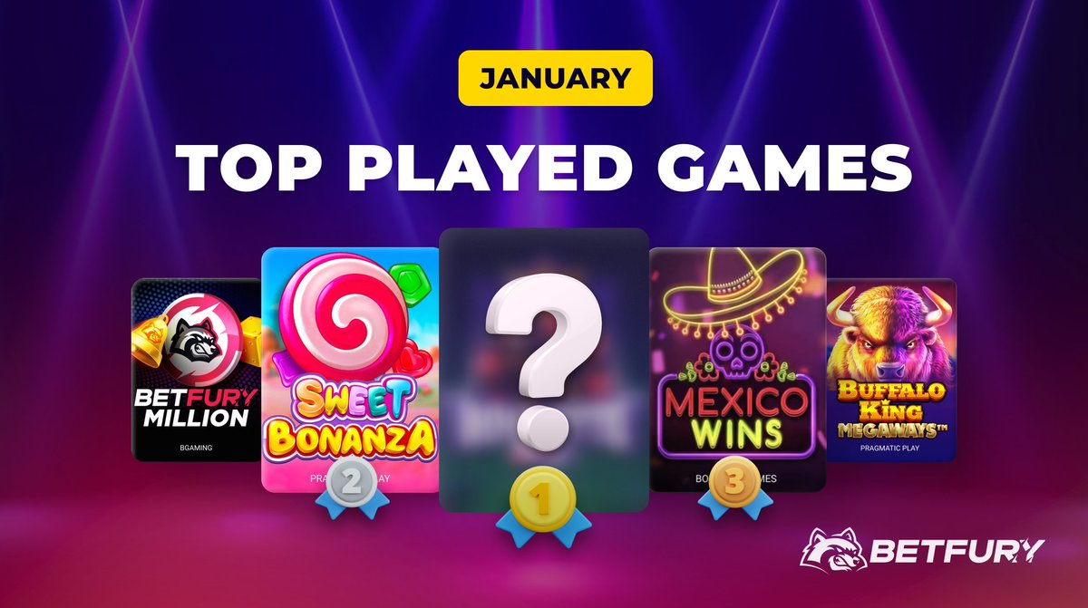 ⭐️#Top 5 #juegos de #Febrero
 1. "?"
2. Sweet Bonanza  3. Mexico Wins   
4. #BetFury Million   5. Buffalo King Megaways 

Juega a todos ellos → betfury.tv/All-Games Adivina el juego número 1 "?"